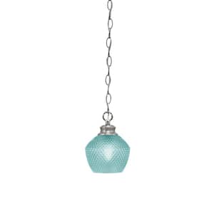 Tyler 60-Watt 1-Light Brushed Nicke Chain Mini Pendant Light with Turquoise Textured Glass Shade