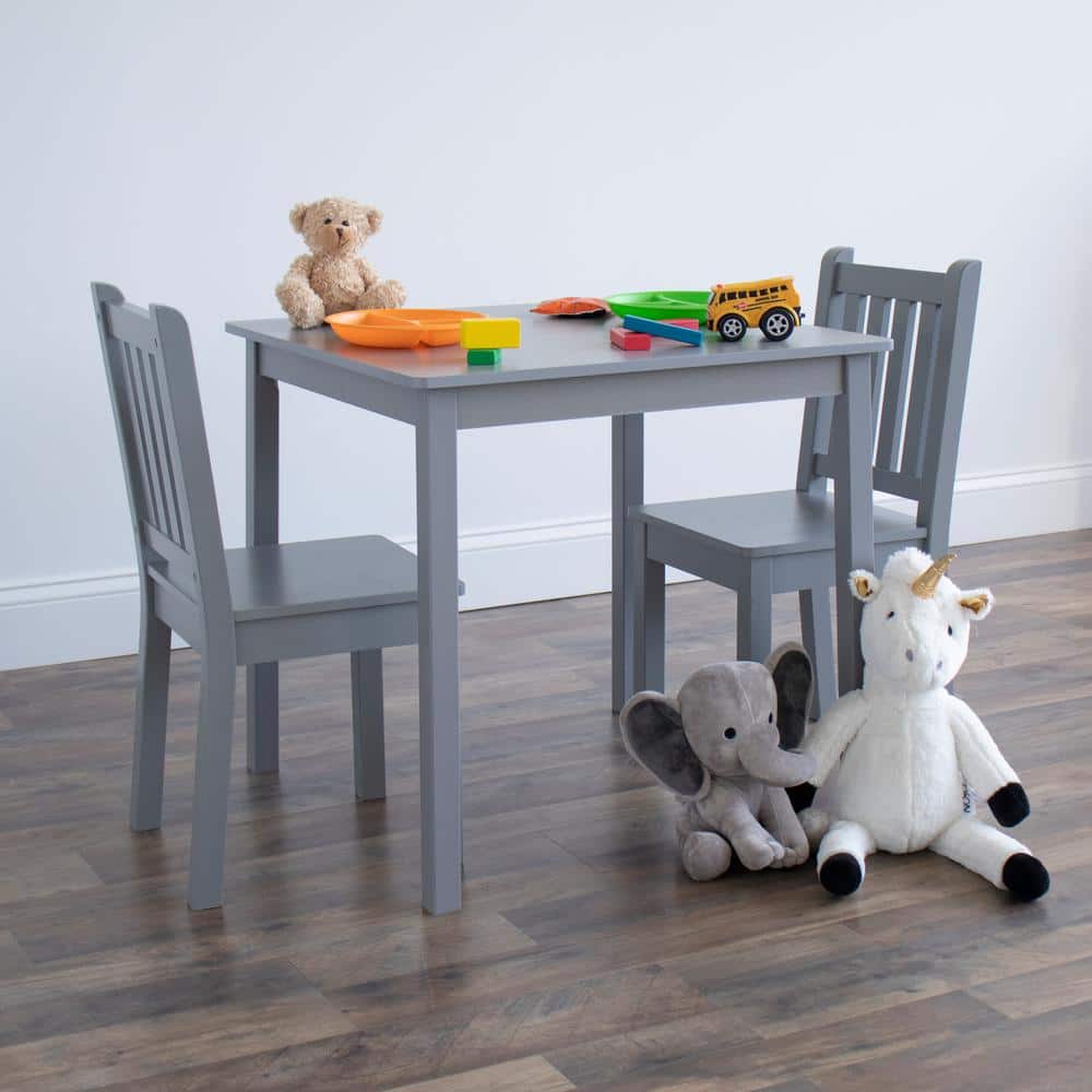 Gray Engineered Wood Kids Table and 2 Chairs Set
