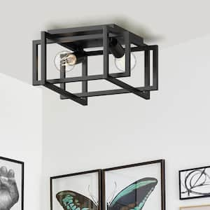 11.5 in. 2-Light Black Flush Mount Ceiling Light for Bedroom