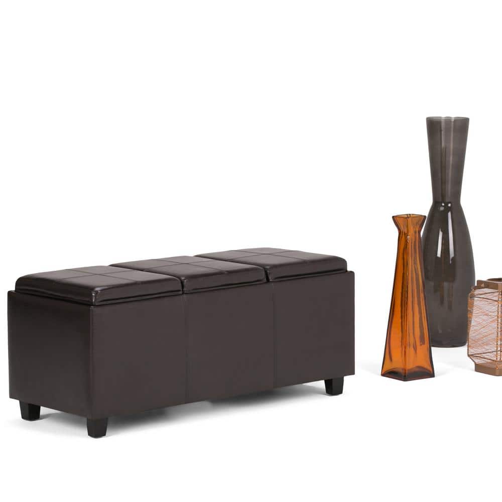 Tanners Brown Faux Leather Storage Ottoman with Serving Trays