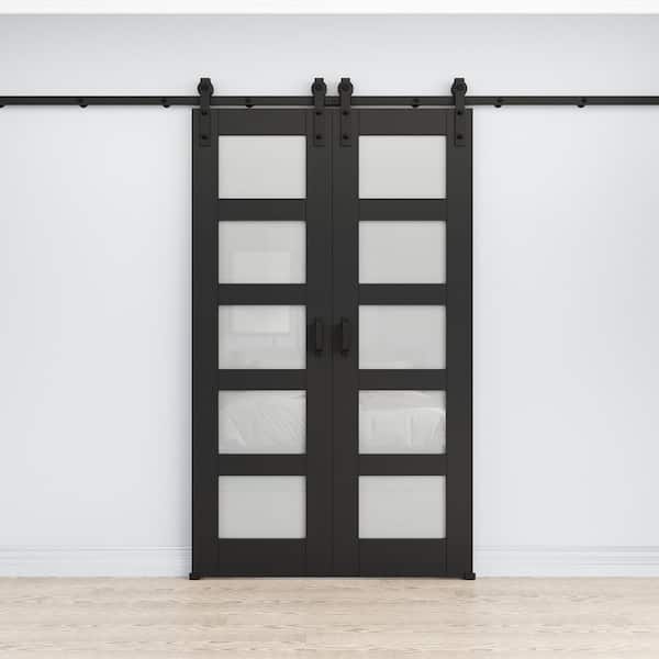 EH PUERTA 24 in. x 80 in. 3-Lite Pine Wood Tempered Frosted Glass