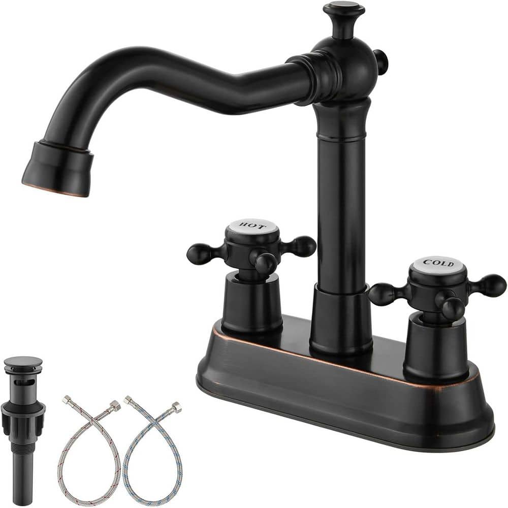 4 in. Centerset Double Handle High Arc Bathroom Faucet with Ceramic Cover w