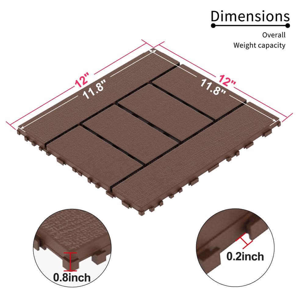Brown 12'' x 12'' Polypropylene Interlocking Deck Tiles