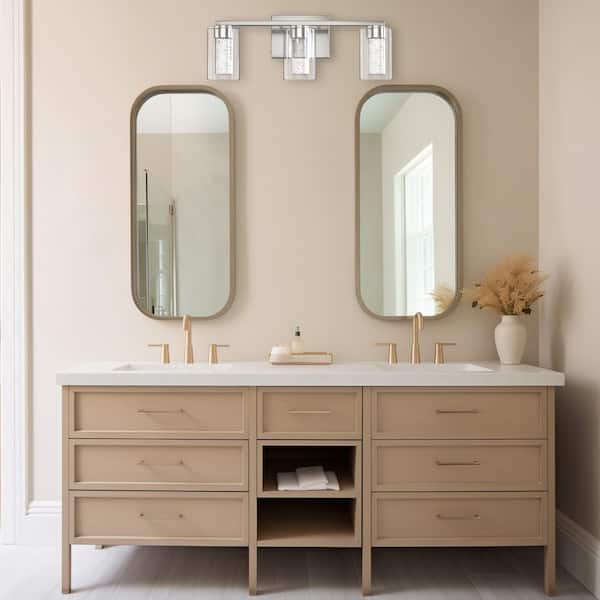 18 in. 3 Light Brushed Nickel LED Vanity Light with Dimmable White Neutral Warm Light Clear Glass Shade