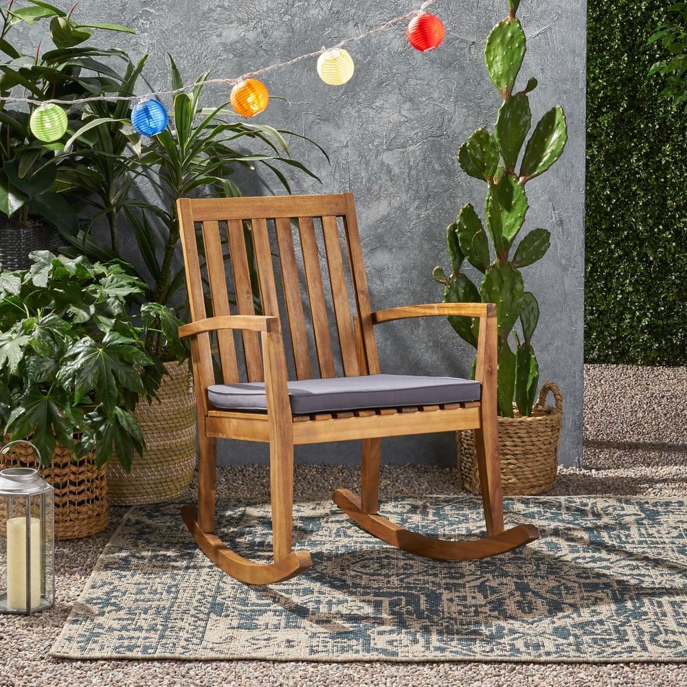 MEOOEM 1-Piece Brown Acacia Wood Outdoor Rocking Chair with