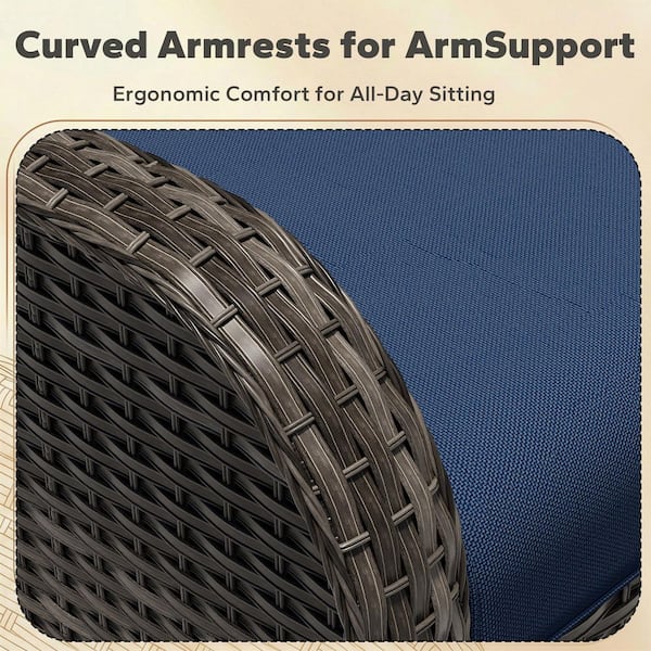 Brown Wicker Outdoor Patio Loveseat 2-Seat Sofa Couch with Blue Cushions