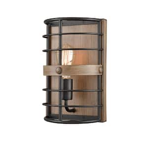 9.33 in. 1-Light Black Modern Wall Sconce with Standard Shade