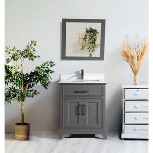 Genoa 30 in. W x 22 in. D x 36 in. H Bath Vanity in Grey with Engineered Marble Top in White with Basin and Mirror
