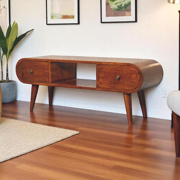 Proctor Brown Wood TV Console Fits TVs Up to 49 in. with 2-Drawers and 1-Open Slot