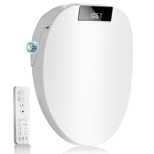 Electric Bidet Seat for Round Toilets in White with Instant Warm Water, Rear Feminine and Oscillating Washing