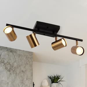 Sharre 1.6 ft. Black Modern Track Lighting Kits, 4-Light Brass Gold Linear Rotating Head Track Light with Metal Shade