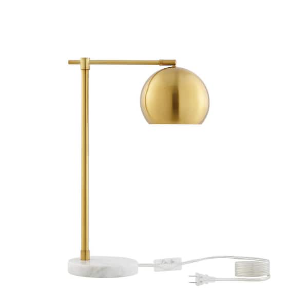 HomeRoots 22 in. Brass Modern Integrated LED Bedside Table Lamp with Brass Metal Shade