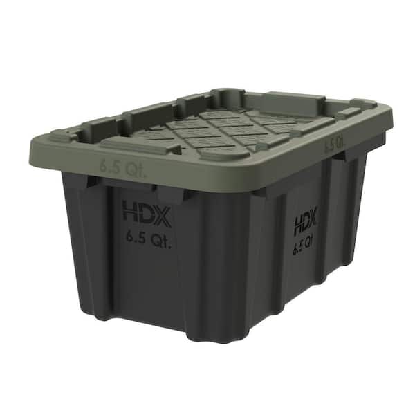 6.5-Qt Tough Storage Tote in Black with Army Green Lid