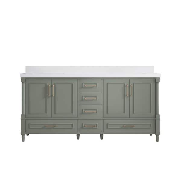Willow Collections Hudson 72 in. W x 22 in. D x 36 in. H Double Sink Bath Vanity in Evergreen with 2 in. White Quartz Top