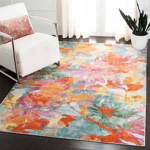 Lillian Blue/Orange 4 ft. x 6 ft. Abstract Floral Gradient Area Rug