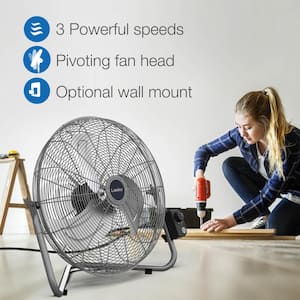 High Velocity 20 in. 3 Speed Metallic Floor Fan with QuickMount Wall-Mounting System