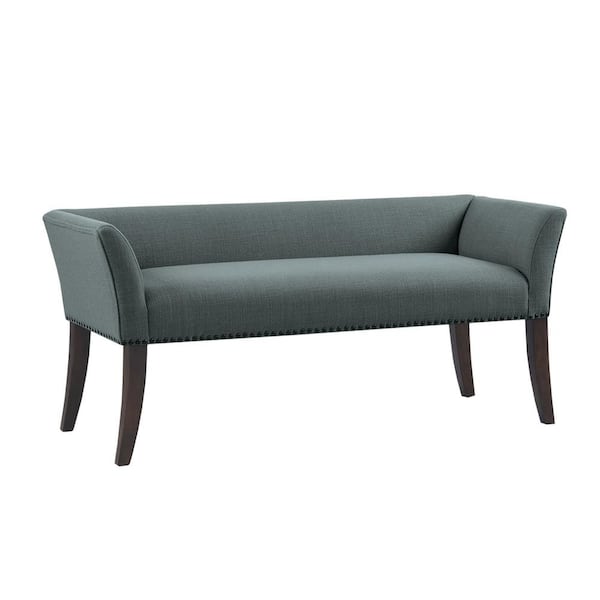 Antonio Slate Blue Flared Arms Accent Bench 23 in. H x 49.5 in. W x 19.25 in. D