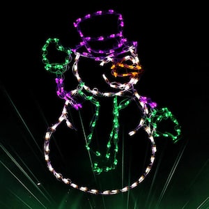 35 in. LED Waving Snowman Metal Framed Holiday Decor