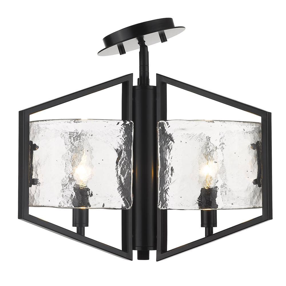 Matte Black Glass Semi-Flush Mount Light Fixture