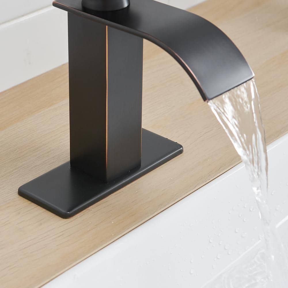 Oil Rubbed Bronze Single Handle Waterfall Bathroom Faucet with Drain