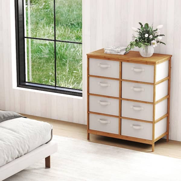 Bunpeony Bamboo 8 Drawers Dresser with Removable Fabric Bins for Bedroom-Beige HD015QUHY1126