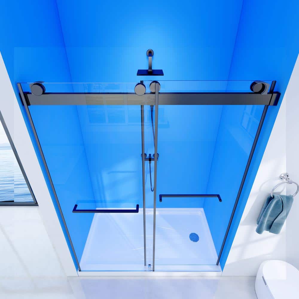 60'' Matte Black Double Sliding Frameless Shower Door with Clear Glass
