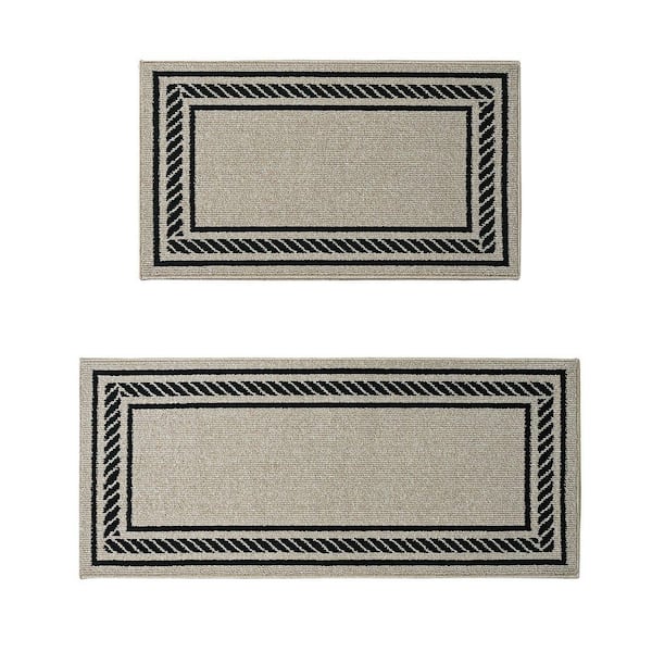 Washable Skid Resistant Natural Twist/Black 2.2 ft. x 4 ft. / 2.2 ft. x 5 ft. All Loop Tufted Area Rug Set