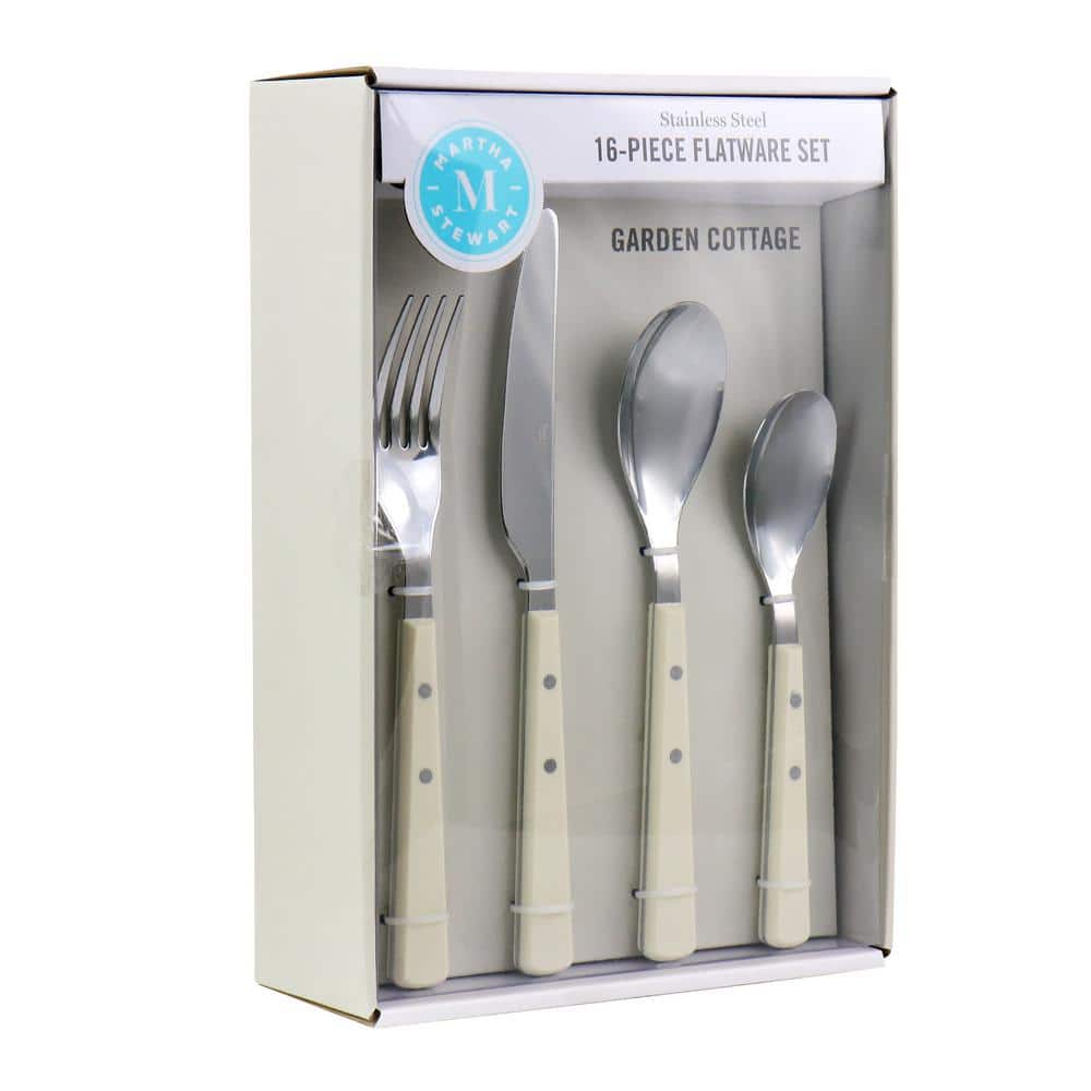 Cream Handle Stainless Steel 16-Piece Flatware Set