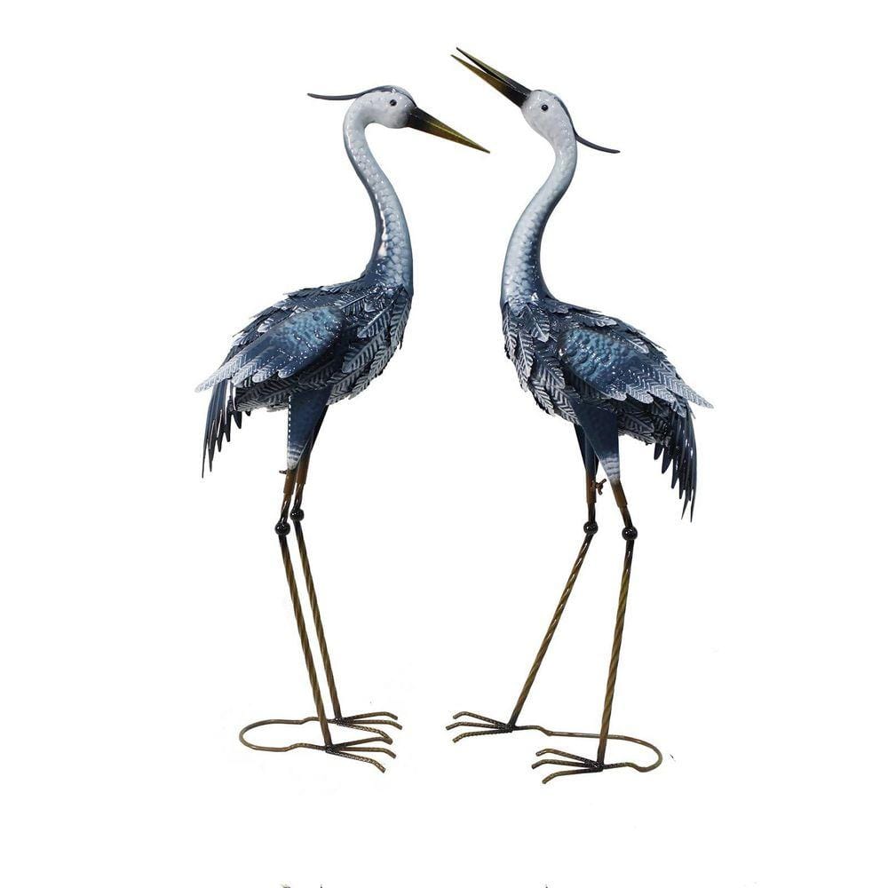 MOEPISY 33-35 in. Blue Heron Metal Garden Statues for Outside Set