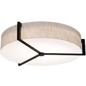 33.33 in. 60-Watt Integrated LED Flush Mount with Brown Fabric Shade