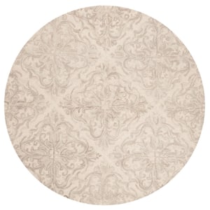 Blossom Ivory/Gray 4 ft. x 4 ft. Diamond Damask Floral Round Area Rug