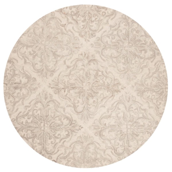 SAFAVIEH Blossom Ivory/Gray 4 ft. x 4 ft. Diamond Damask Floral Round Area Rug