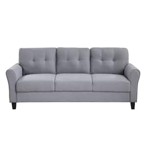 79.9 in. Square Arm Linen Rectangle Sofa with 3-Seat Couch Furniture for Home or Office in. Light Grey-Blue