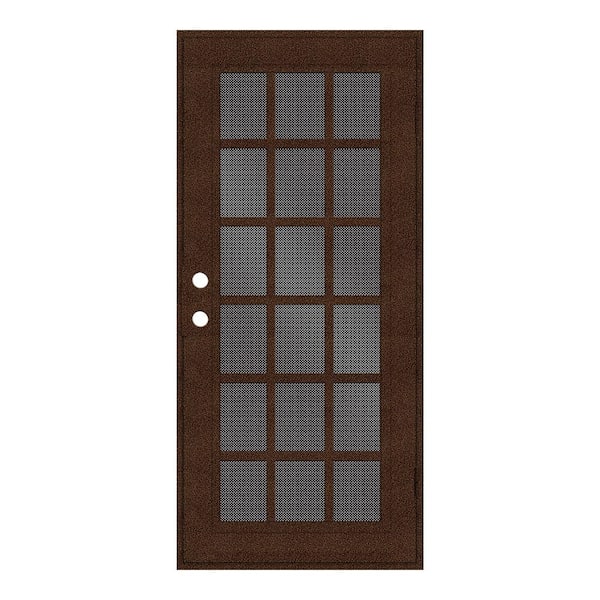Unique Home Designs 32 in. x 80 in. Classic French Copperclad Left-Hand Surface Mount Security Door with Black Perforated Metal Screen
