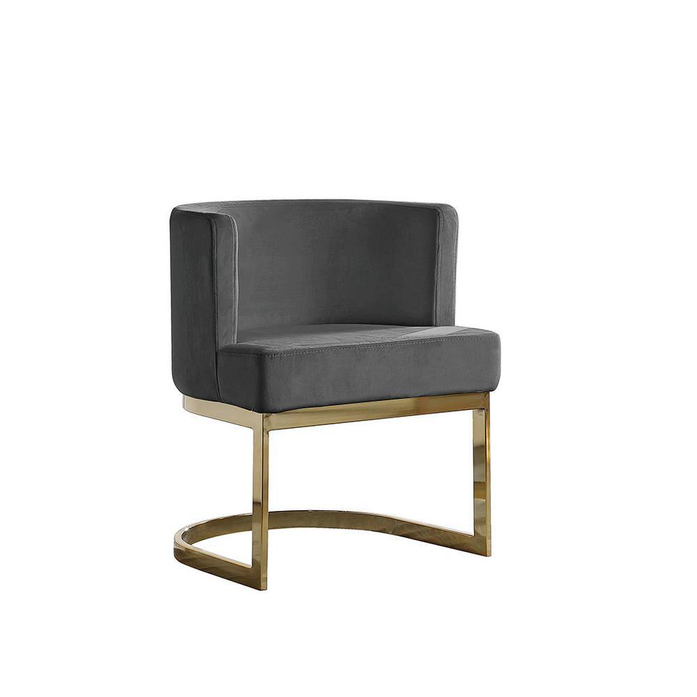 Elegant Dark Grey Velvet Barrel Chair with Gold Chrome Base