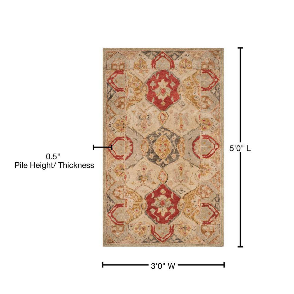 Antiquity Beige and Red Hand Tufted Wool Rug