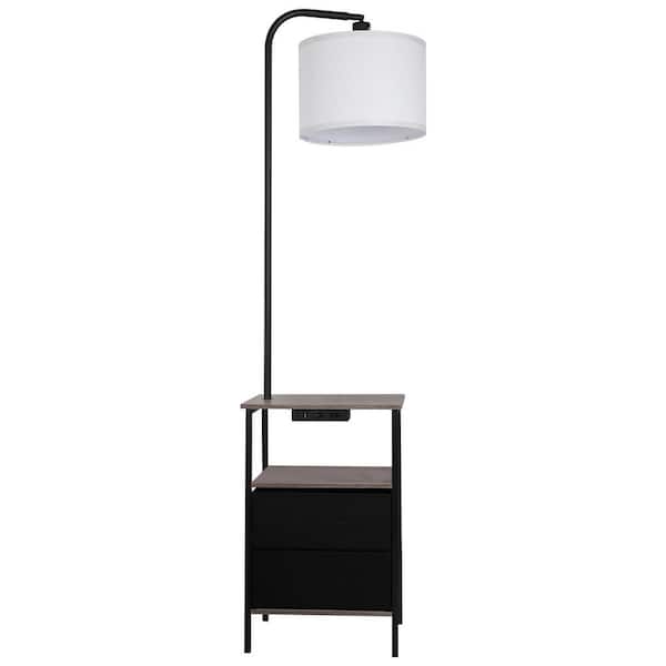 63 in. Gray Modern 1-Light Dimmable Arc Floor Lamp for Living Room with Fabric Drum Shade