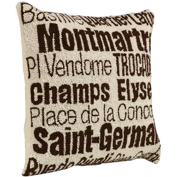 Unbranded City Hand-Hooked 18 in. W Ivory/Brown Paris Pillow