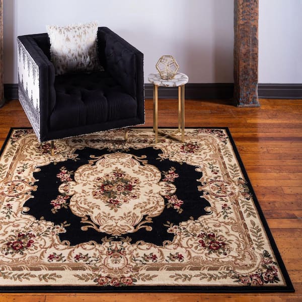 Versailles Charles Black 6' 0 x 6' 0 Square Rug