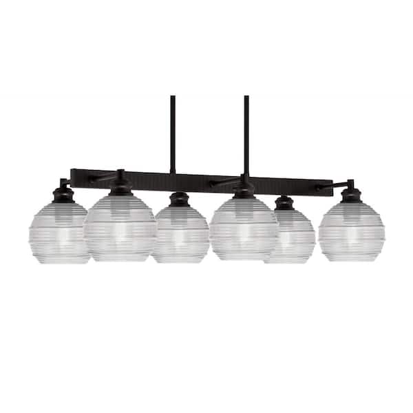 Unbranded Albany 6 Light Espresso Downlight Chandelier, Linear Chandelier for the Kitchen with Clear Ribbed Glass Shades