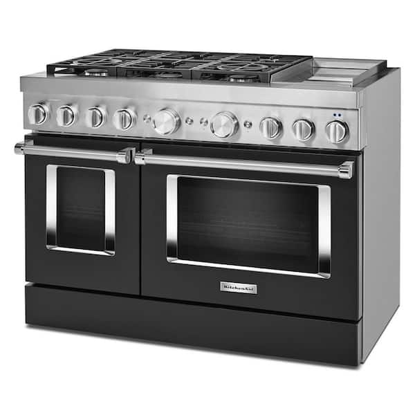 48 in. 6.3 cu. ft. Smart Double Oven Dual Fuel Range with True Convection in Imperial Black with Griddle