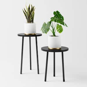 Black Wood and Metal Indoor/Outdoor Adjustable Corner Plant Stand (2-Pack)