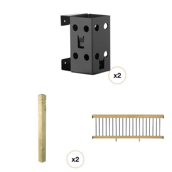 8 ft. Pressure-Treated Wood Deck Rail Kit Bundle with Hidden Post Pocket Installation Hardware