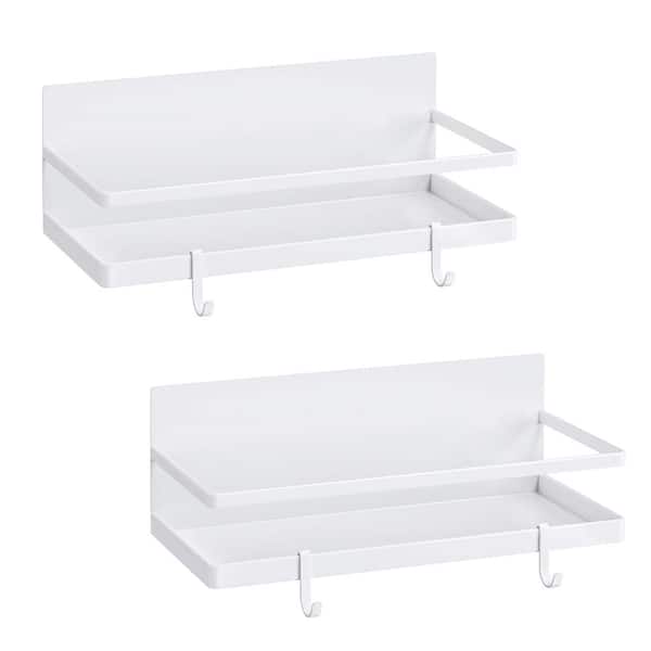 Magnetic Kitchen Spice Rack with Strong Magnet and 2 Removable Hooks 9.7 x 4.35 x 3.4 in White 2-Pack