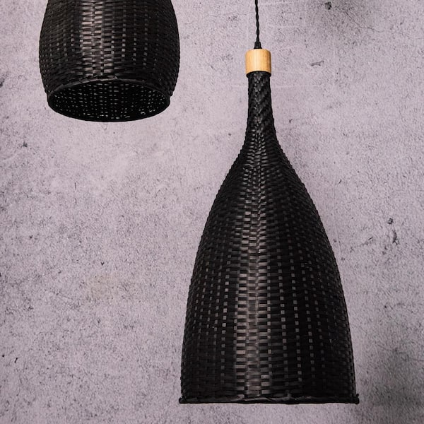 ELE Light & Decor Rio 3-Light Black Rattan Cluster Ceiling