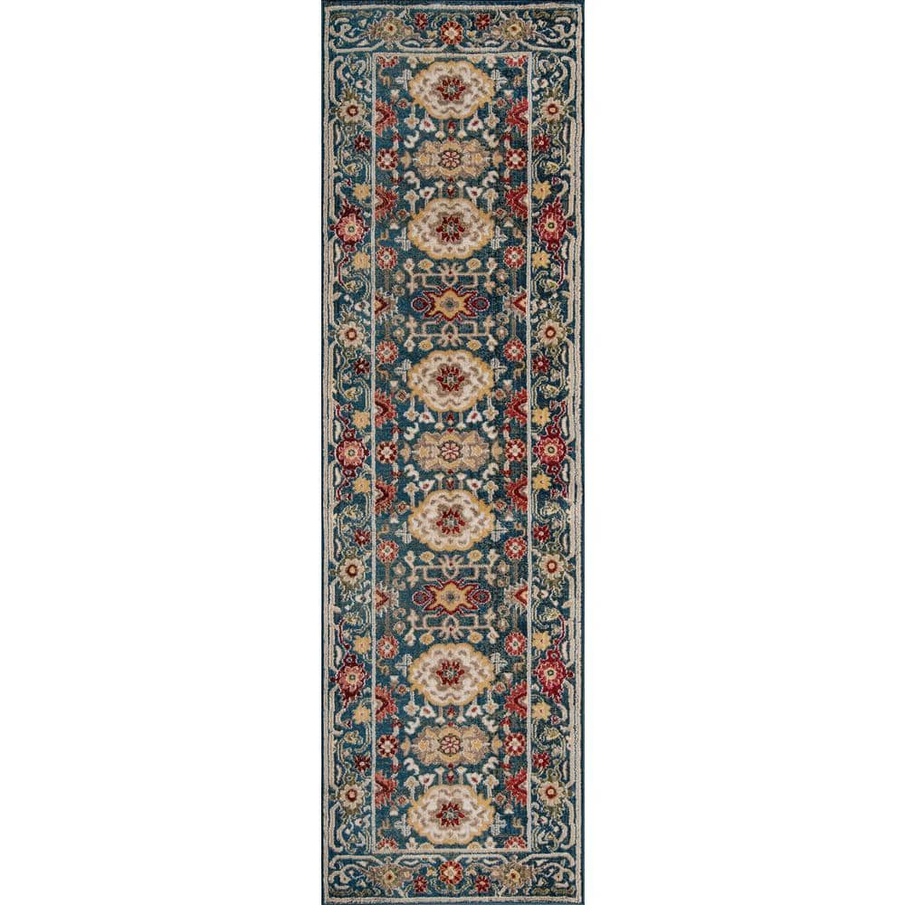 Lenox Blue Traditional Polypropylene Runner Rug 2'3" x 8'