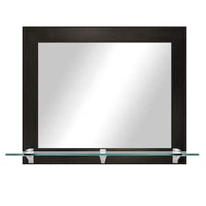 25.5 in. W x 21.5 in. H Rectangle Dark Brown Horizontal Framed Mirror With Tempered Glass Shelf/Chrome Brackets