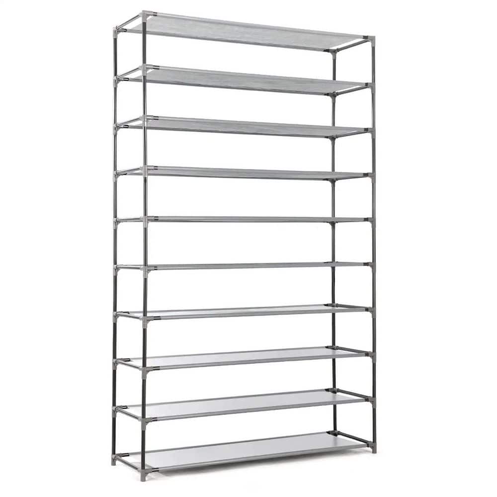 59.5 in. H 45-Pair 10-Tier Gray Metal Shoe Rack shoes-638 - The Home Depot