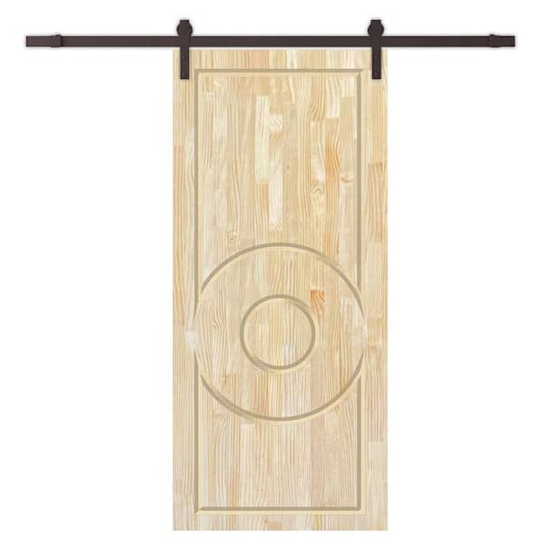 CALHOME 42 in. x 80 in. Natural Pine Wood Unfinished Interior Sliding Barn Door with Hardware Kit