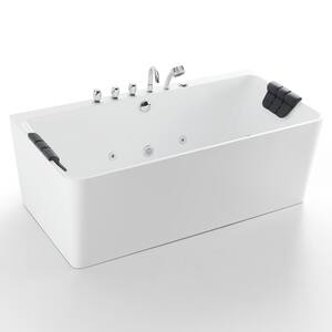 Luxury 67 in. Center Drain Acrylic Freestanding Flatbottom Whirlpool Bathtub in White with Faucet